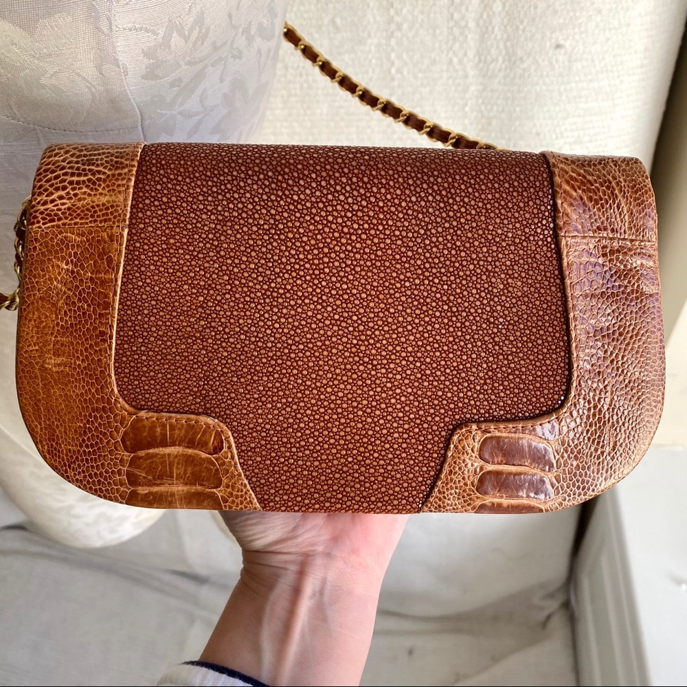 Dannijo Stingray & Alligator Leather Crossbody Box Bag Tan Purse - Picture 3 of 8